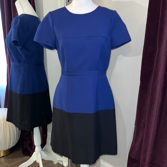 BCBGMAXAZRIA Short Sleeved Blue & Black Colorblock Dress Size 10 - Picture 1 of 10